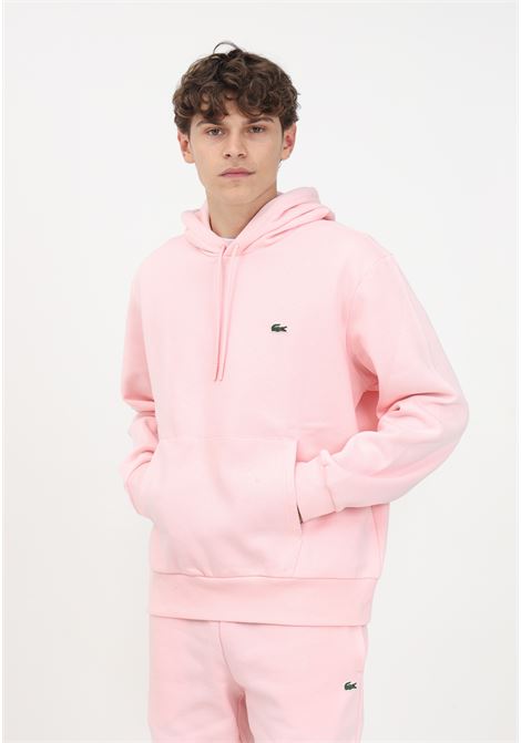 Pink hoodie for men embellished with logo patch LACOSTE | Hoodie | SH9623T03