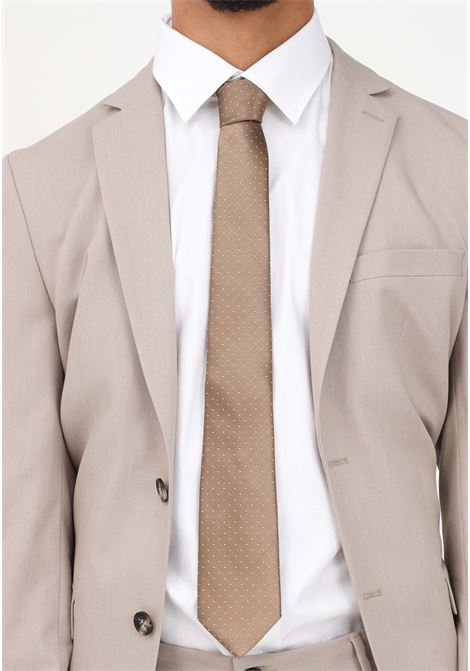 Beige men's tie in silk faille with micro polka dots LANVIN | Necktie | 1309/15C.