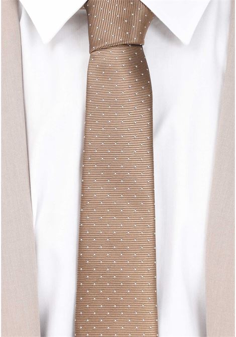 Beige men's tie in silk faille with micro polka dots LANVIN | Necktie | 1309/15C.