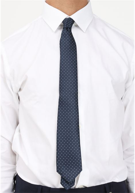 Cravatta blu da uomo in faille di seta a micro pois LANVIN | Cravatte|Papillon | 1309/1C.
