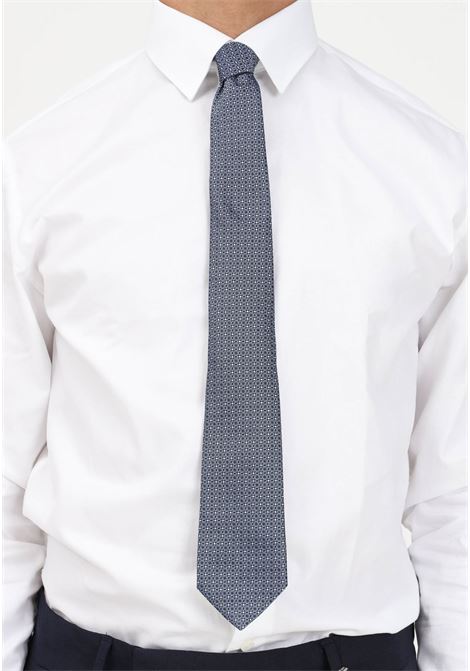 Cravatta blu da uomo in faille di seta a micro fiorellini LANVIN | Cravatte|Papillon | 2106/1C.