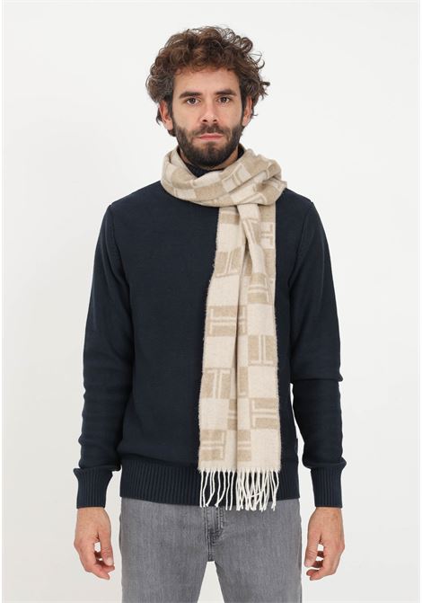 Beige scarf with checked pattern and all-over logo for men and women LANVIN | Scarves | 54034