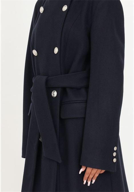 Navy blue coat tied at the waist with buttons for women LIU JO | Coat | MF3106T461293921