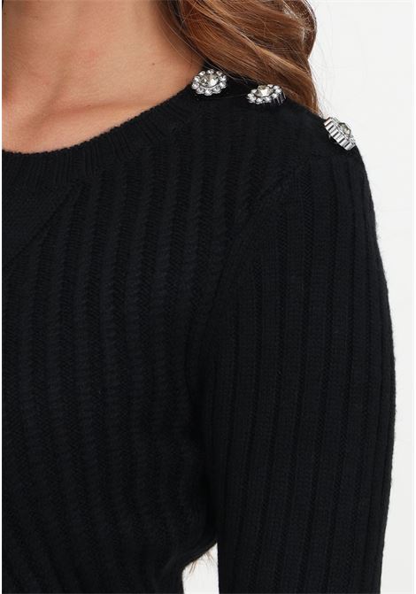 Maglione nero a girocollo con bottoni gioiello da donna LIU JO | Maglieria | MF3222MA95M22222