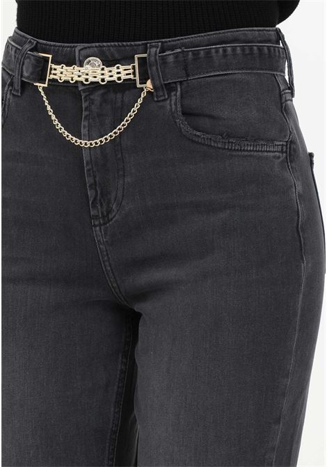 Women's black denim jeans with matching belt LIU JO | Jeans | UF3019D439187307