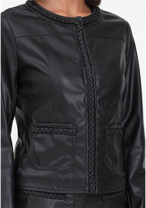 Women's black leather jacket with woven motif LIU JO | WF3040E039222222