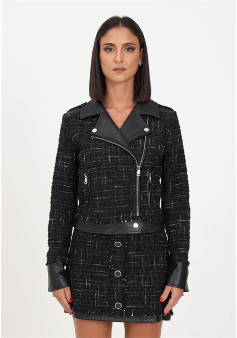 Black tweed women's biker jacket with zip LIU JO | Jackets | WF3133T3597A4080