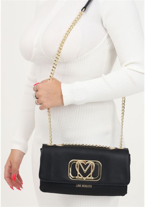 Black women's shoulder bag with logoed metal plate LOVE MOSCHINO | Bags | JC4111PP1HLF0000