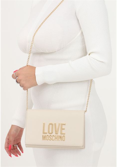 borsa avorio  da donna con logo in metallo e tracolla a catena LOVE MOSCHINO | Borse | JC4127PP1HLI0110