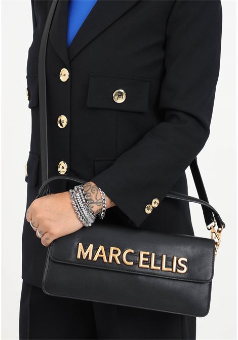 Black bag with women's lettering logo MARC ELLIS | Bags | MACRO FLAPBLACK/ORO DUCALE
