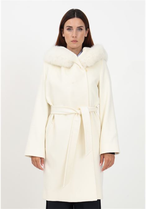 White women's coat with hood and fox fur MAX MARA | Coat | 2360161139600001