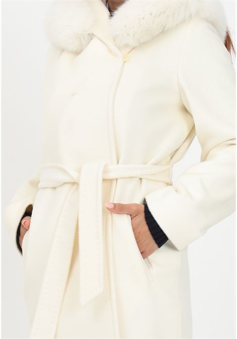 Cappotto bianco da donna con cappuccio e pelliccia di volpe MAX MARA | Cappotti | 2360161139600001