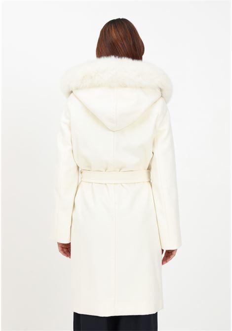 Cappotto bianco da donna con cappuccio e pelliccia di volpe MAX MARA | Cappotti | 2360161139600001