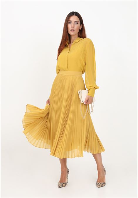 Long ocher women's skirt in fine pleated georgette MAX MARA | Skirt | 2361060134600053