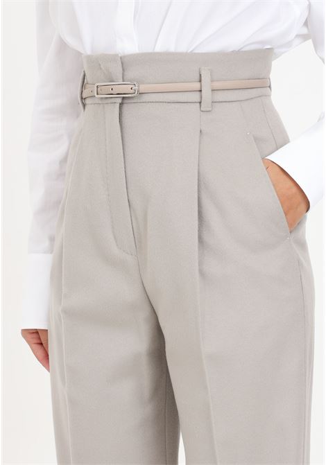 Beige women's belted trousers in straight cut wool MAX MARA | Pants | 2361360633600013