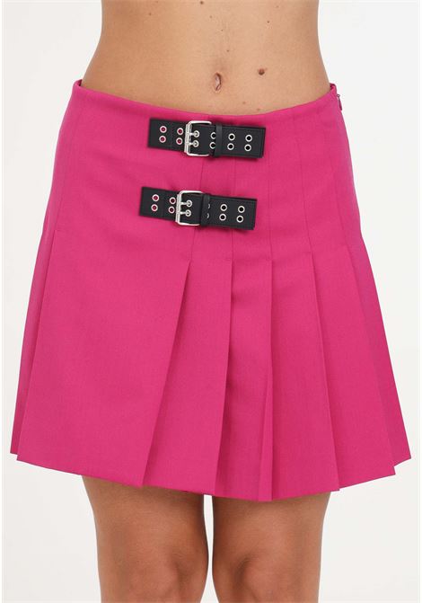 Fuchsia pleated mini skirt with buckles for women MO5CH1NO JEANS | Skirts | A011287680244