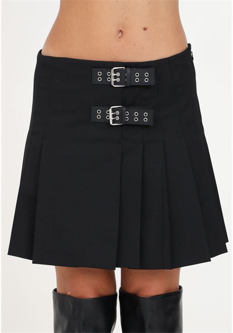 Black pleated mini skirt with buckles for women MO5CH1NO JEANS | Skirts | A011287680555