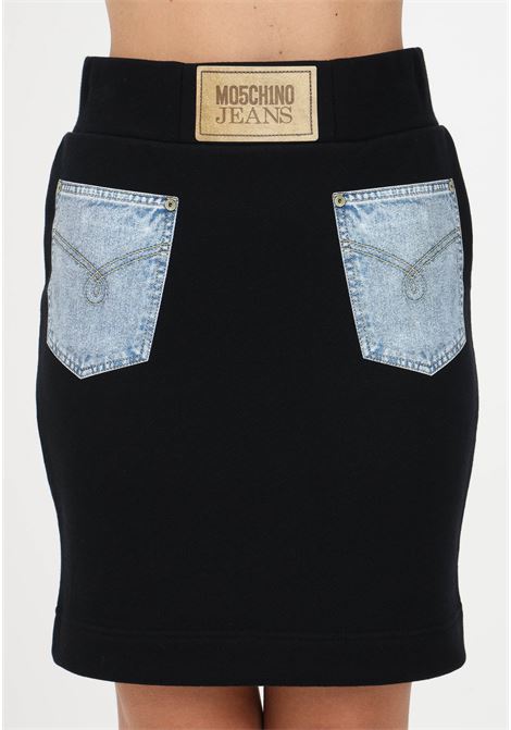 Short black skirt for women with denim pockets print and logo patch MO5CH1NO JEANS | Skirts | A012687566555