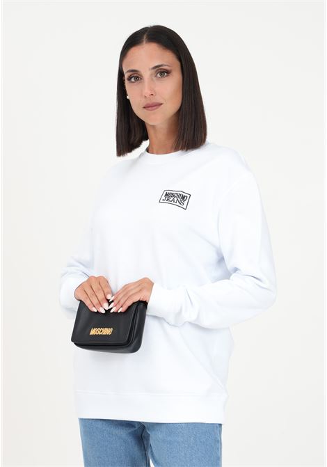 Women's white crewneck sweatshirt with logo embroidery MO5CH1NO JEANS | A171382571001