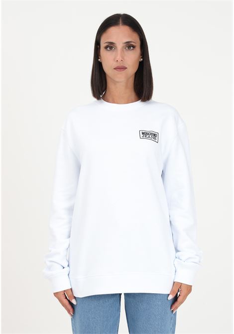 Women's white crewneck sweatshirt with logo embroidery MO5CH1NO JEANS | Sweatshirt | A171382571001