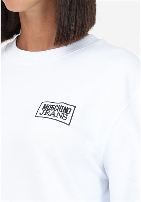 Women's white crewneck sweatshirt with logo embroidery MO5CH1NO JEANS | A171382571001