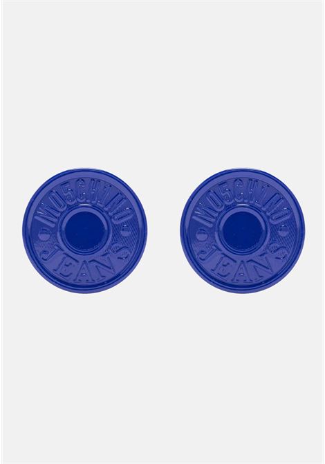 Button-shaped blue enamelled metal clip earrings for women MO5CH1NO JEANS | Bijoux | A380282310280