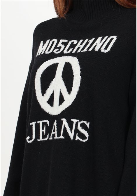 Women's black turtleneck sweater with peace symbol and logo MO5CH1NO JEANS | Knitwear | J090187071555