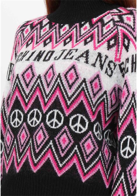 Women's black turtleneck sweater with Fire Isle pattern MO5CH1NO JEANS | Knitwear | J093387092555