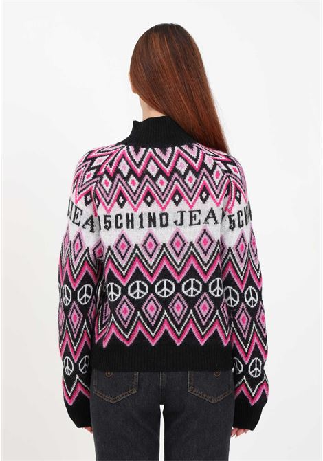 Women's black turtleneck sweater with Fire Isle motif MO5CH1NO JEANS | Knitwear | J093387092555
