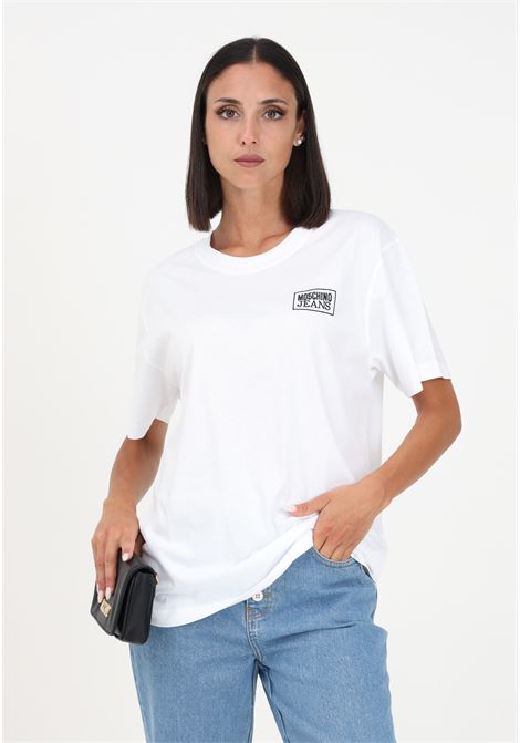 White women's t-shirt with logo embroidery MO5CH1NO JEANS | T-shirt | A070982627001