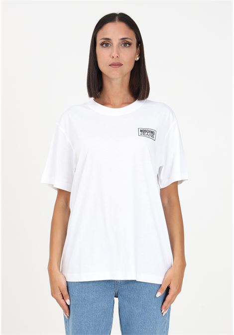 White women's t-shirt with logo embroidery MO5CH1NO JEANS | T-shirt | A070982627001