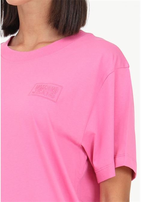 Pink women's t-shirt with logo embroidery MO5CH1NO JEANS | T-shirt | A070982627208