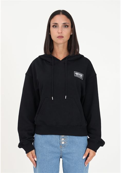 Black women's sweatshirt with hood and logo embroidery MO5CH1NO JEANS | A171282571555