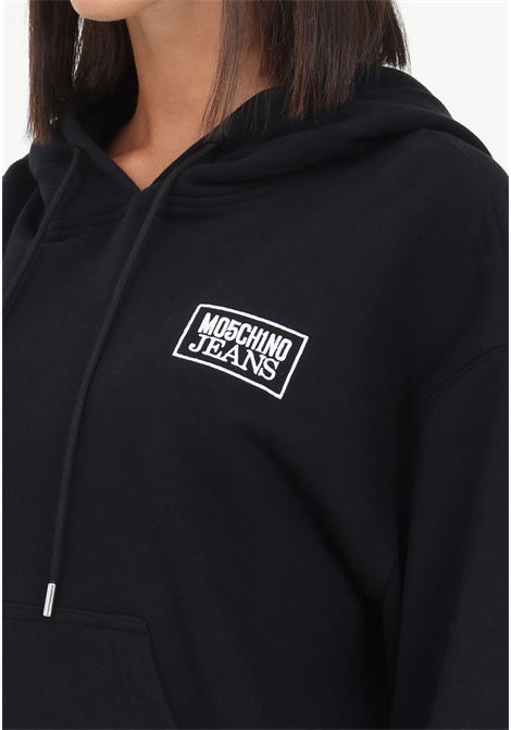 Black women's sweatshirt with hood and logo embroidery MO5CH1NO JEANS | Sweatshirt | A171282571555