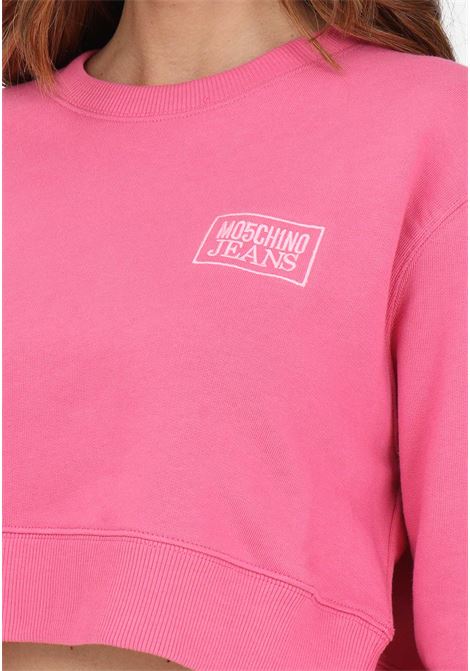 Pink crop sweatshirt for women with logo embroidery MO5CH1NO JEANS | Sweatshirt | A171482571208