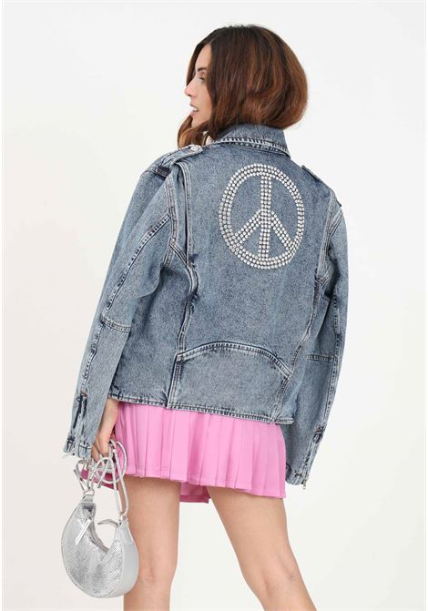 Women's denim jacket with peace symbol MO5CH1NO JEANS | J050982351281