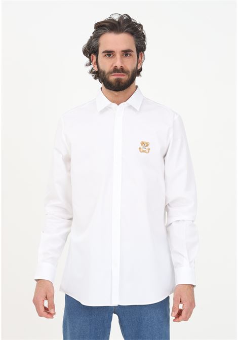 Camicia elegante bianca da uomo con ricamo orsacchiotto MOSCHINO | Camicie | 02212035A1001