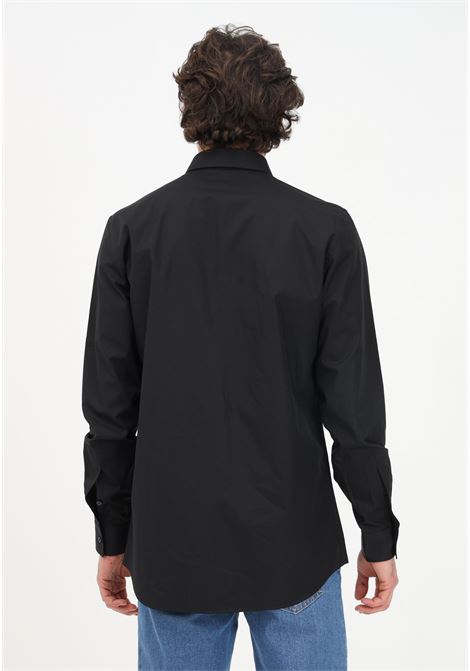 Camicia elegante nera da uomo con ricamo orsacchiotto MOSCHINO | Camicie | 02212035A1555
