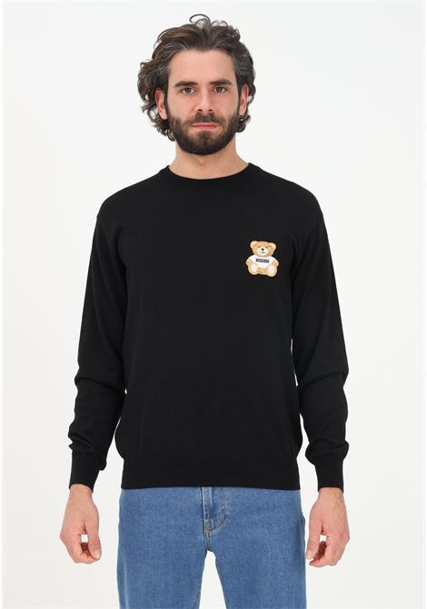 Black crew-neck sweater for men with teddy bear embroidery MOSCHINO | Knitwear | 09022001A0555