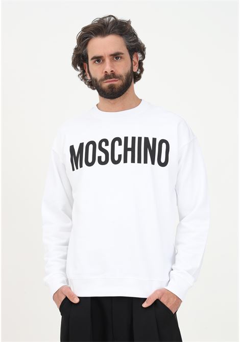 White crew-neck sweatshirt for men with logo print MOSCHINO | Hoodie | 17012028A1001