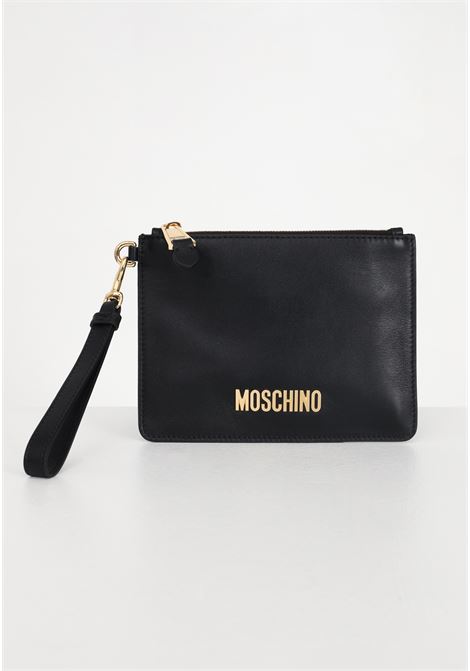 Black clutch bag for women with plated lettering logo MOSCHINO | Bag | A841680013555
