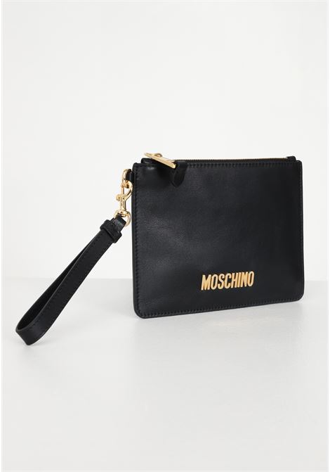 Black women's clutch bag with plated lettering logo MOSCHINO | Bags | A841680013555