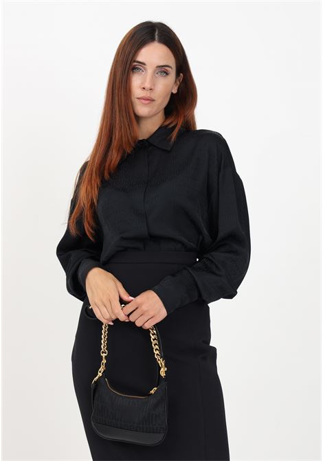 Camicia casual nera da donna con logo all-over MOSCHINO | Camicie | A020477480555