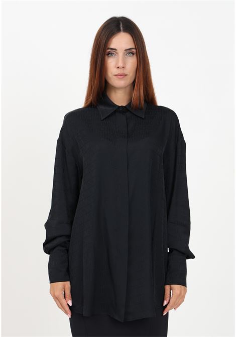 Women's black casual shirt with all-over logo MOSCHINO | A020477480555