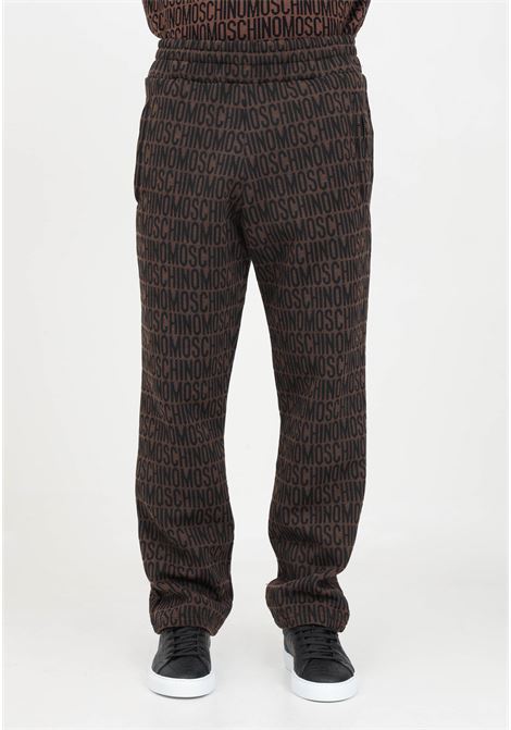 Brown men's trousers with jacquard logo MOSCHINO | Pants | A030476291103
