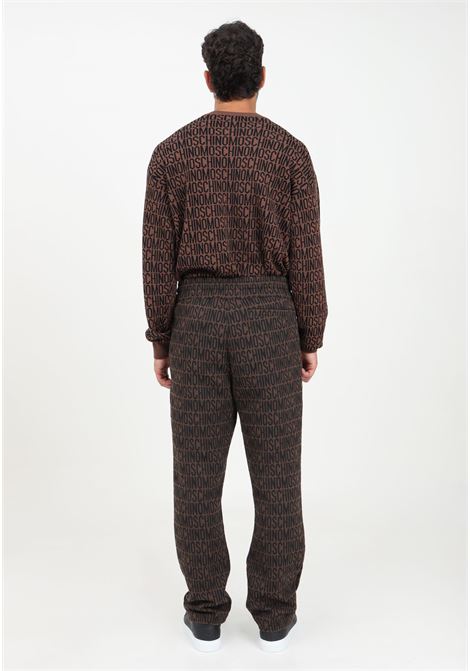 Brown men's trousers with jacquard logo MOSCHINO | Pants | A030476291103
