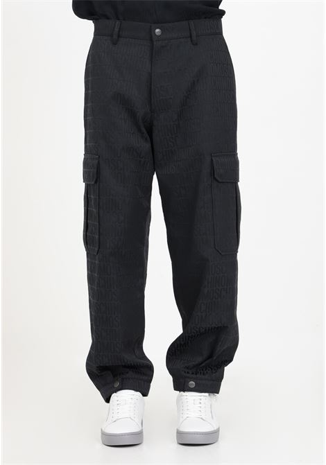 Pantalone cargo nero da uomo con logo jacquard MOSCHINO | Pantaloni | A030976150555