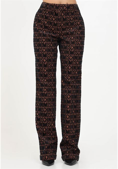 Brown women's casual trousers with logo MOSCHINO | Pants | A030977301103