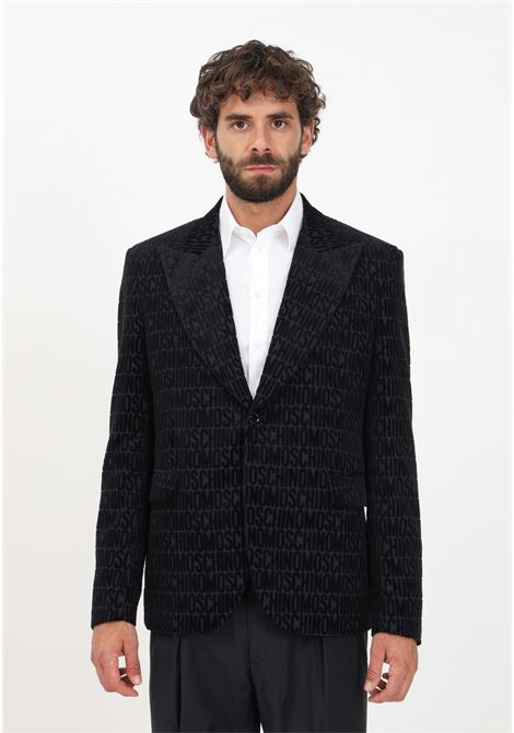 Elegant black men's jacket with all-over velvet logo MOSCHINO | Blazer | A050276301555