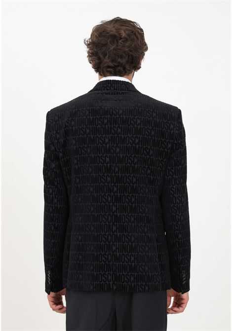 Elegant black men's jacket with all-over velvet logo MOSCHINO | Blazer | A050276301555